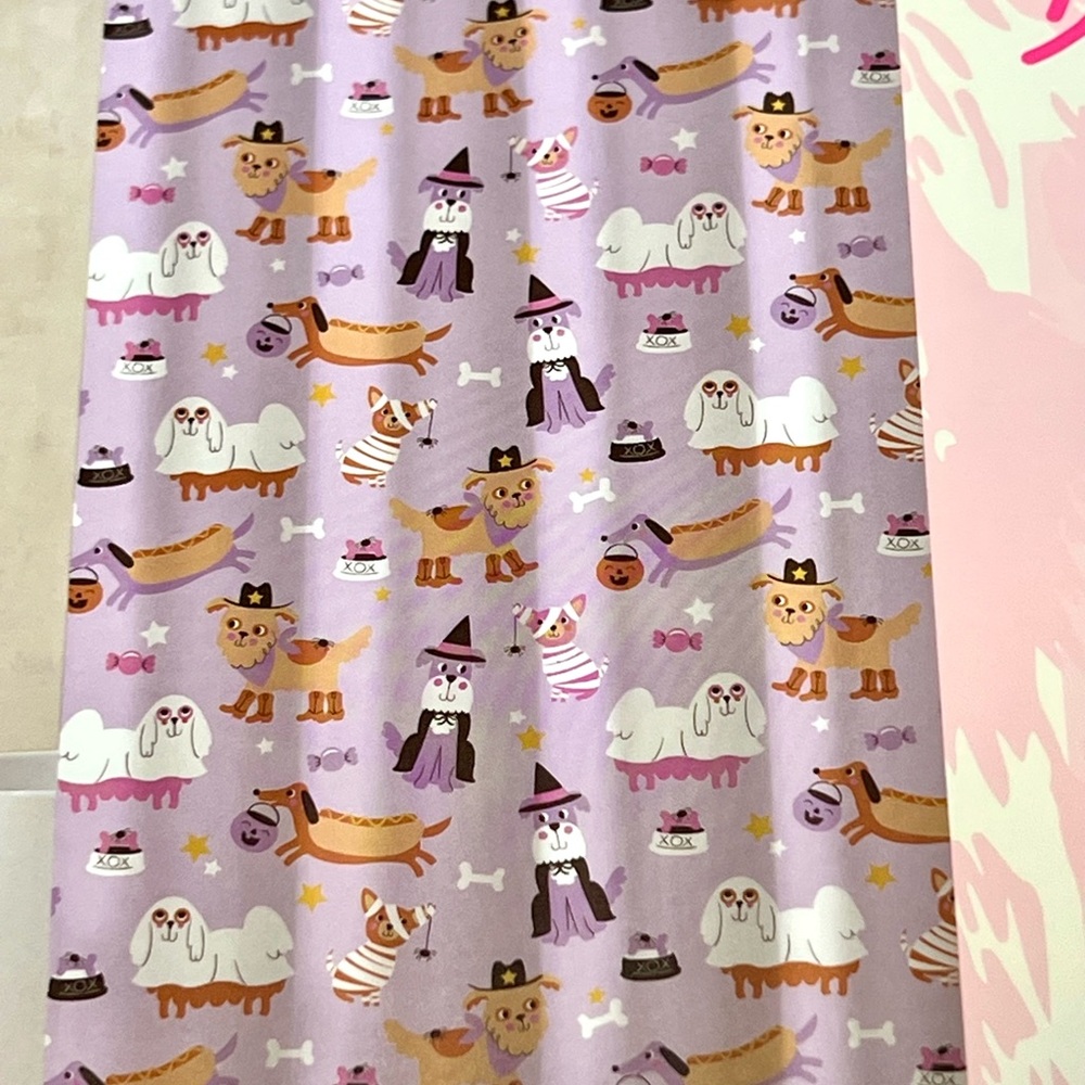 Halloween Cute Dogs in Costumes Fabric Shower Curtain with Hooks Pink Purple - Picture 14 of 15